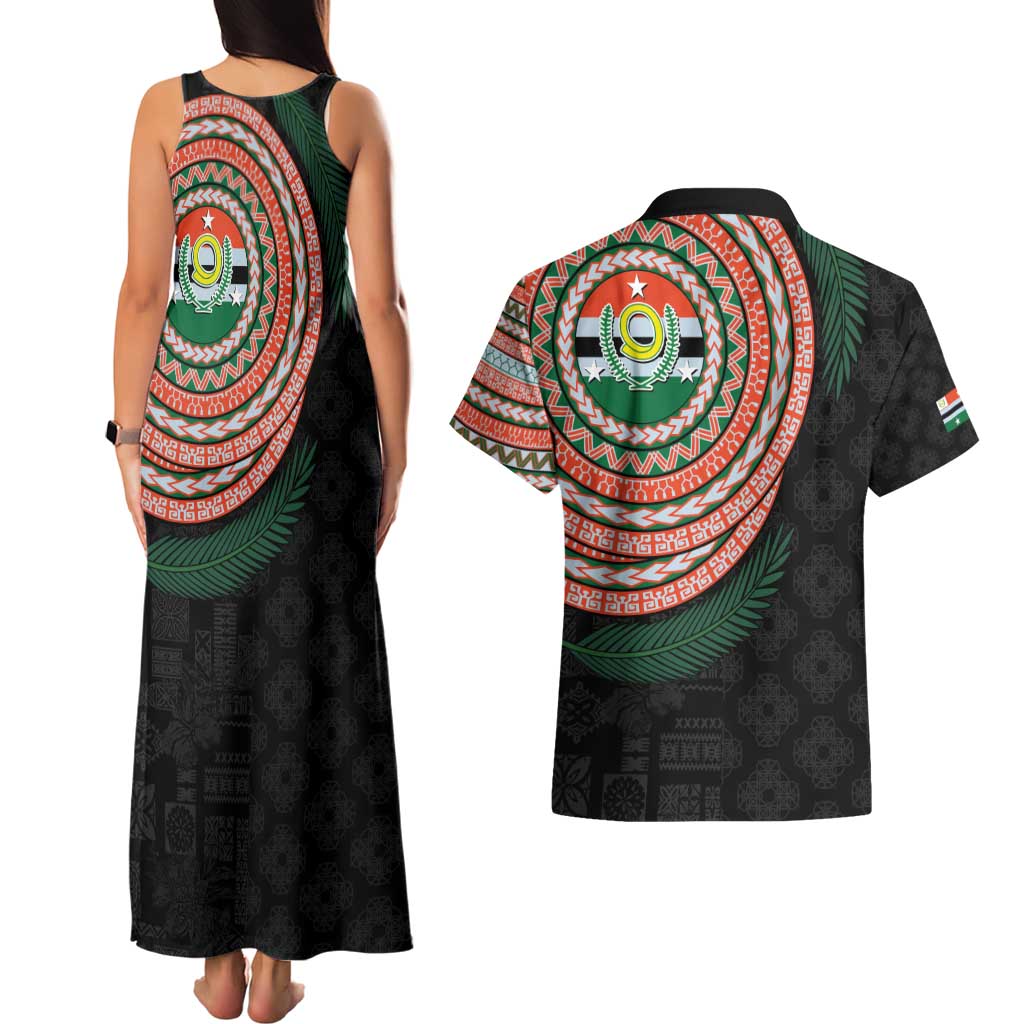 Penama Tribal Tattoo with Namele Leaves Couples Matching Tank Maxi Dress and Hawaiian Shirt LT03 - Polynesian Pride