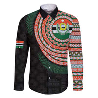 Penama Tribal Tattoo with Namele Leaves Family Matching Off The Shoulder Long Sleeve Dress and Hawaiian Shirt