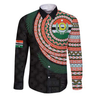 Penama Tribal Tattoo with Namele Leaves Family Matching Off Shoulder Maxi Dress and Hawaiian Shirt