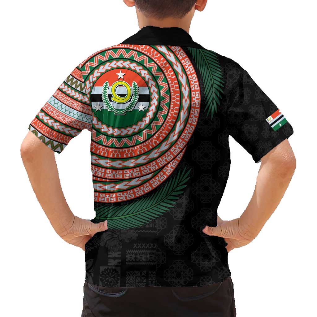 Penama Tribal Tattoo with Namele Leaves Family Matching Off Shoulder Short Dress and Hawaiian Shirt