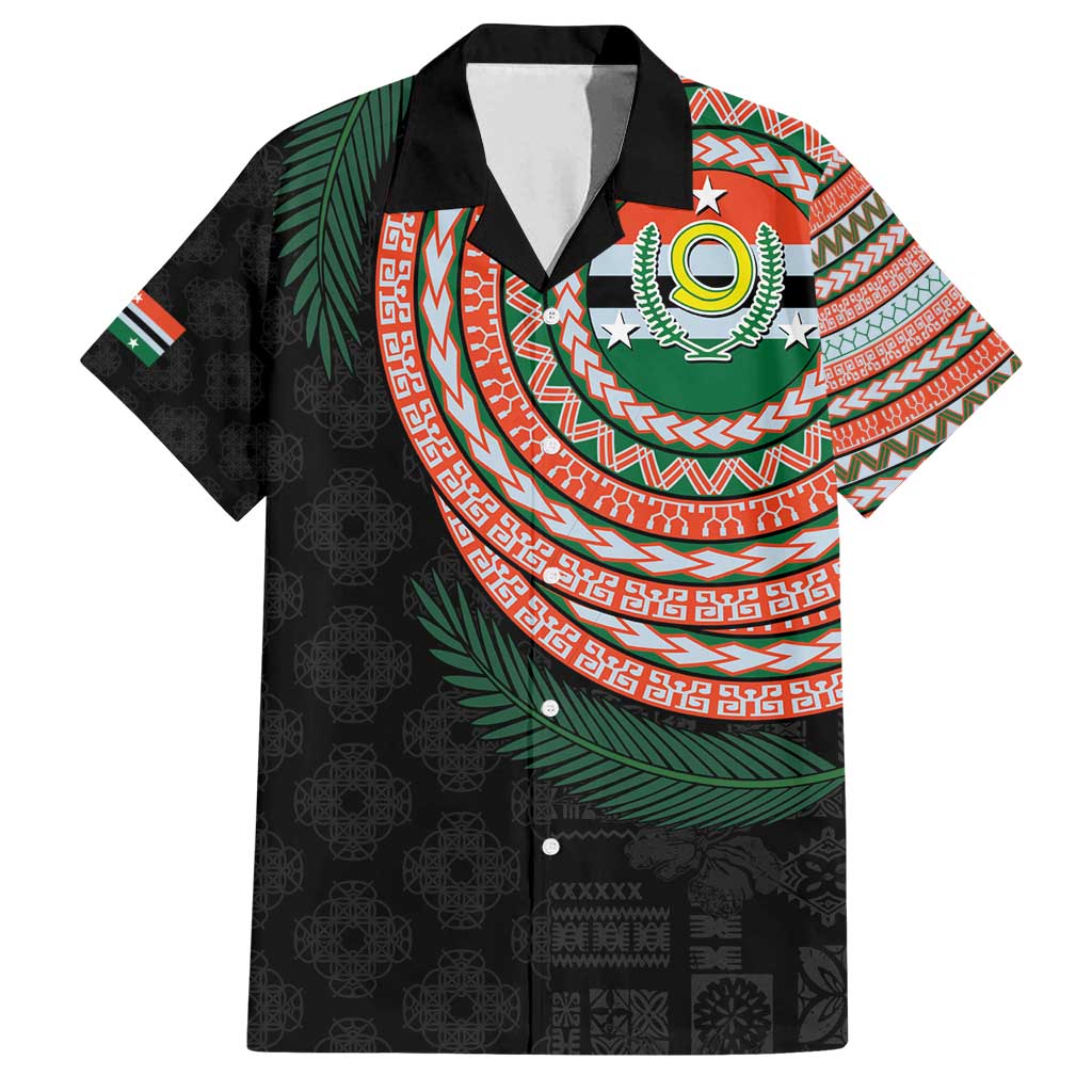 Penama Tribal Tattoo with Namele Leaves Family Matching Tank Maxi Dress and Hawaiian Shirt LT03 Dad's Shirt - Short Sleeve Black - Polynesian Pride
