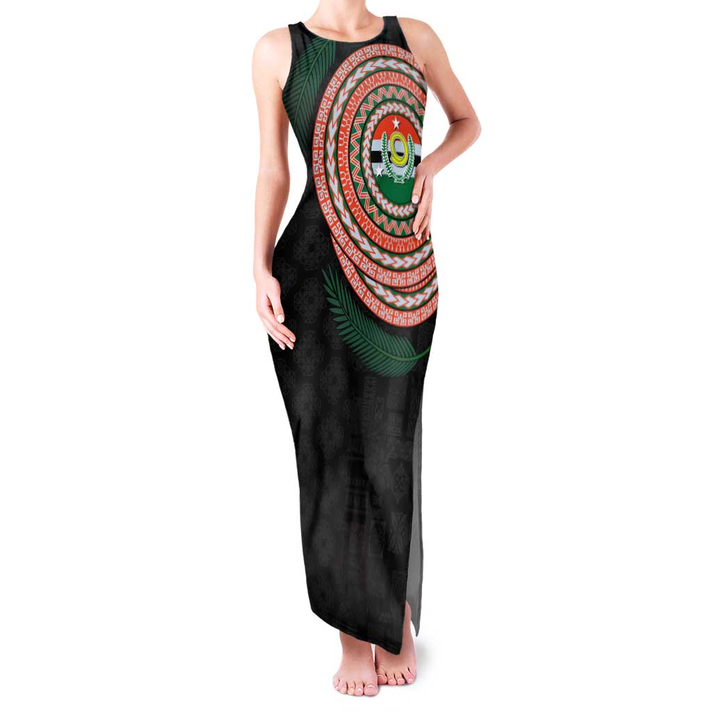 Penama Tribal Tattoo with Namele Leaves Family Matching Tank Maxi Dress and Hawaiian Shirt LT03 Mom's Dress Black - Polynesian Pride