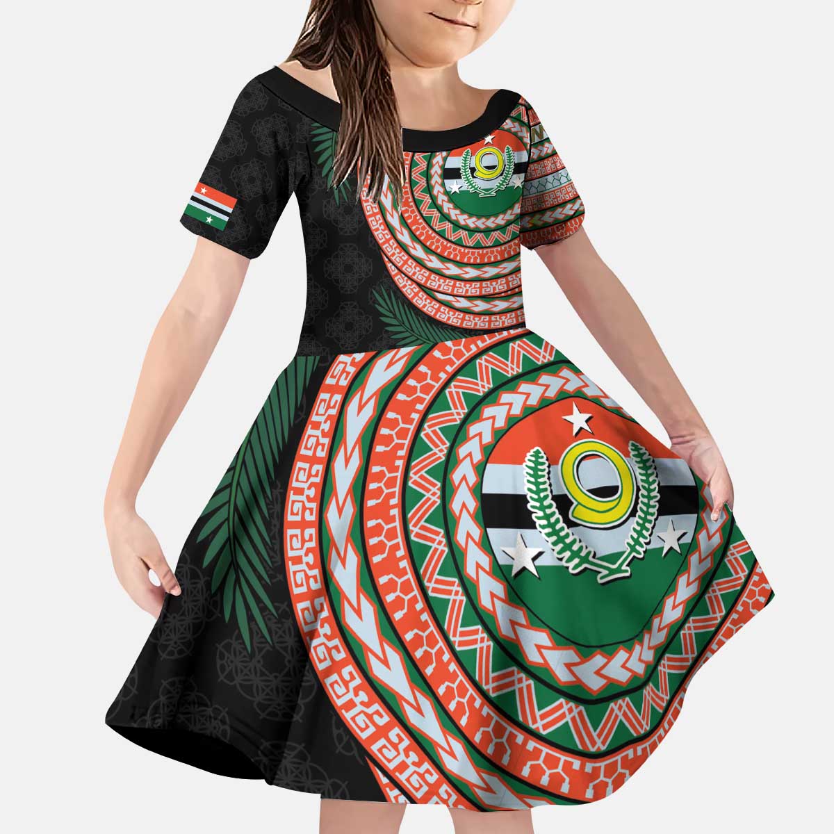 Penama Tribal Tattoo with Namele Leaves Kid Short Sleeve Dress