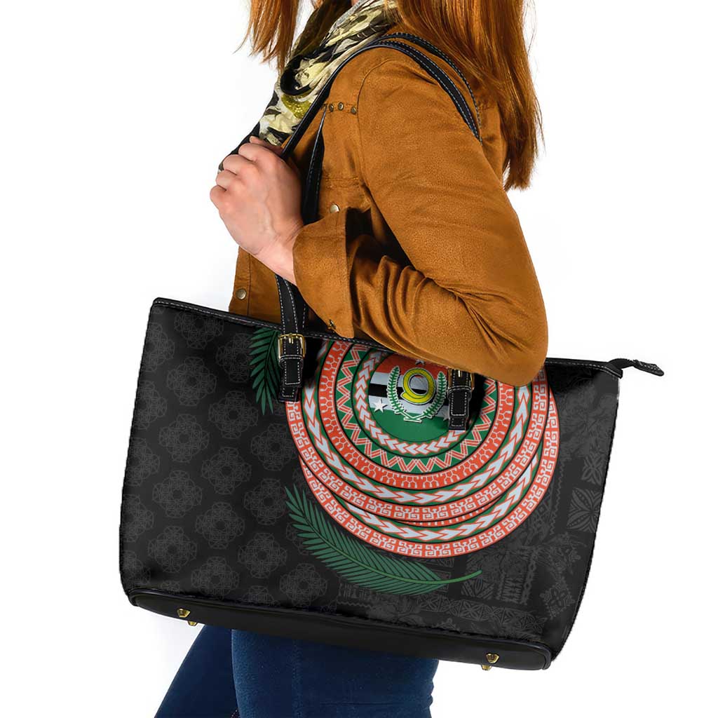Penama Tribal Tattoo with Namele Leaves Leather Tote Bag LT03 Black - Polynesian Pride