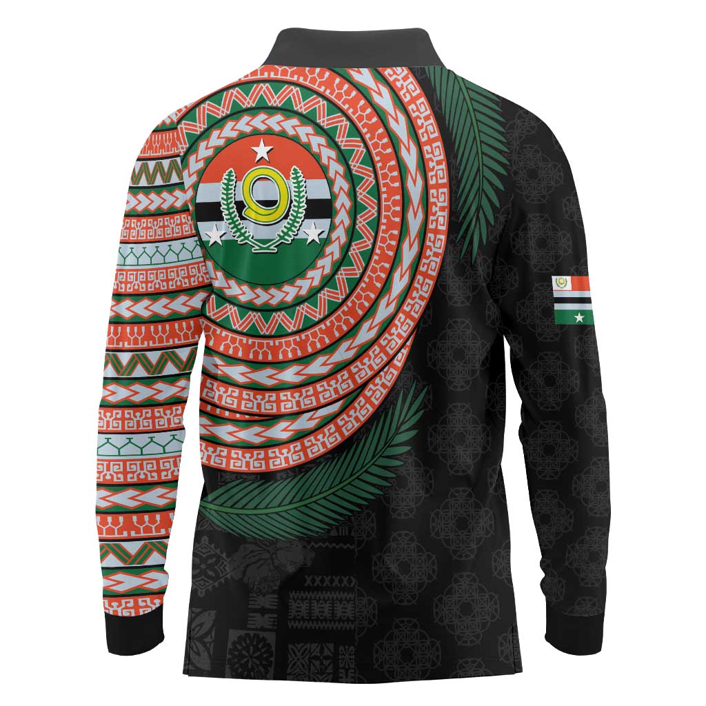 Penama Tribal Tattoo with Namele Leaves Long Sleeve Polo Shirt LT03 - Polynesian Pride