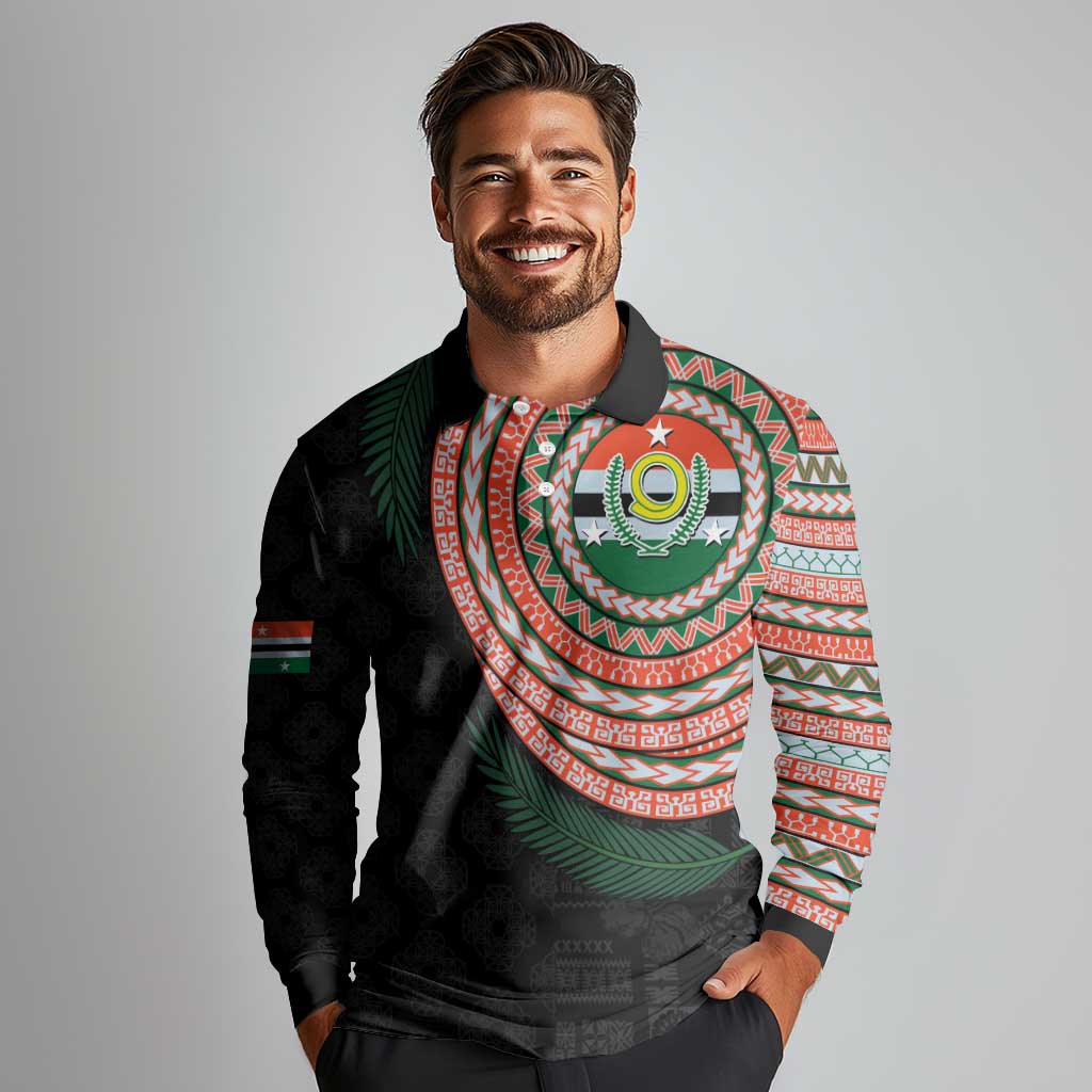 Penama Tribal Tattoo with Namele Leaves Long Sleeve Polo Shirt LT03 - Polynesian Pride