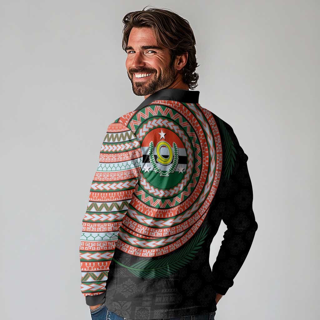 Penama Tribal Tattoo with Namele Leaves Long Sleeve Polo Shirt LT03 - Polynesian Pride