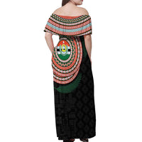 Penama Tribal Tattoo with Namele Leaves Off Shoulder Maxi Dress