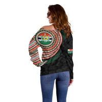 Penama Tribal Tattoo with Namele Leaves Off Shoulder Sweater