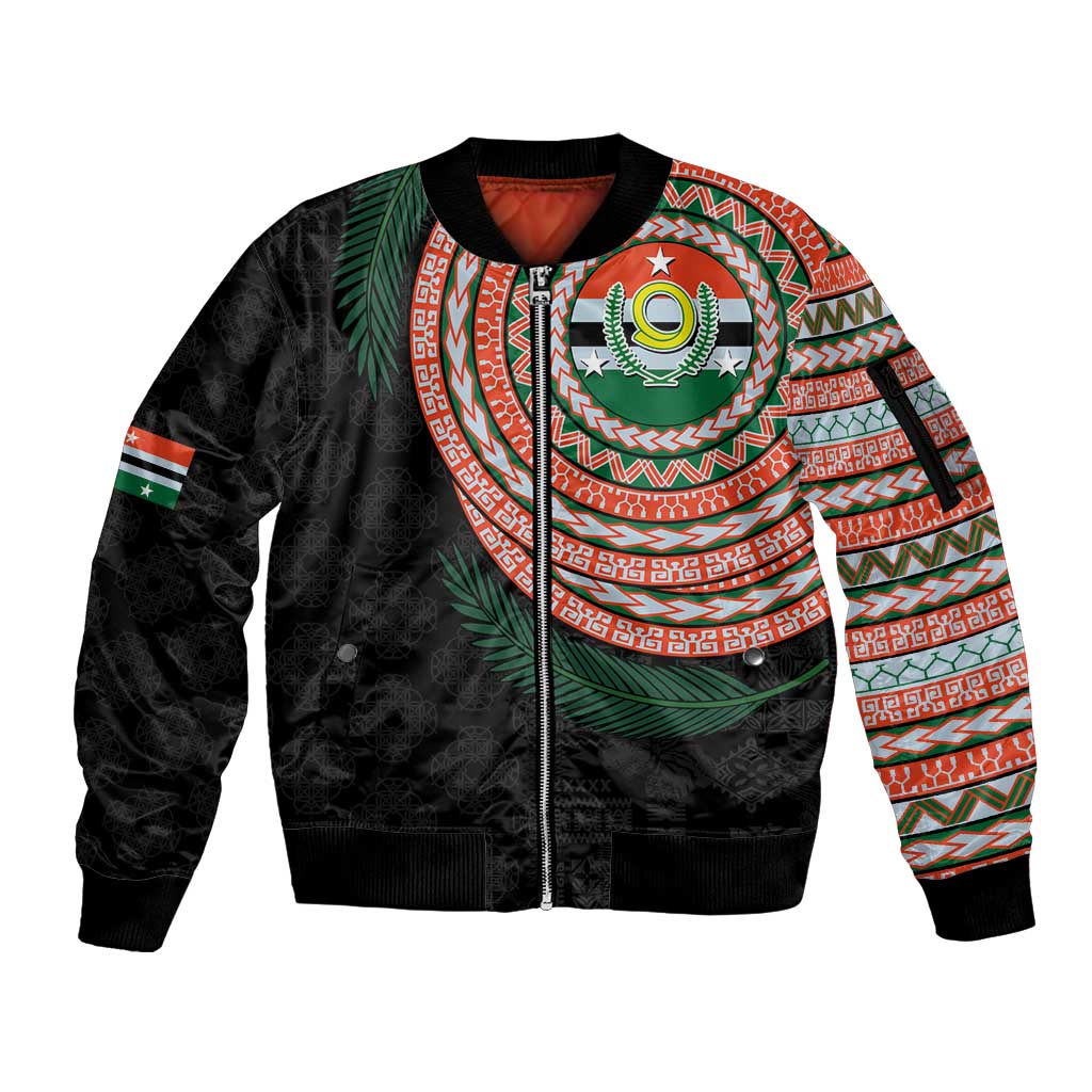 Penama Tribal Tattoo with Namele Leaves Sleeve Zip Bomber Jacket LT03 Unisex Black - Polynesian Pride