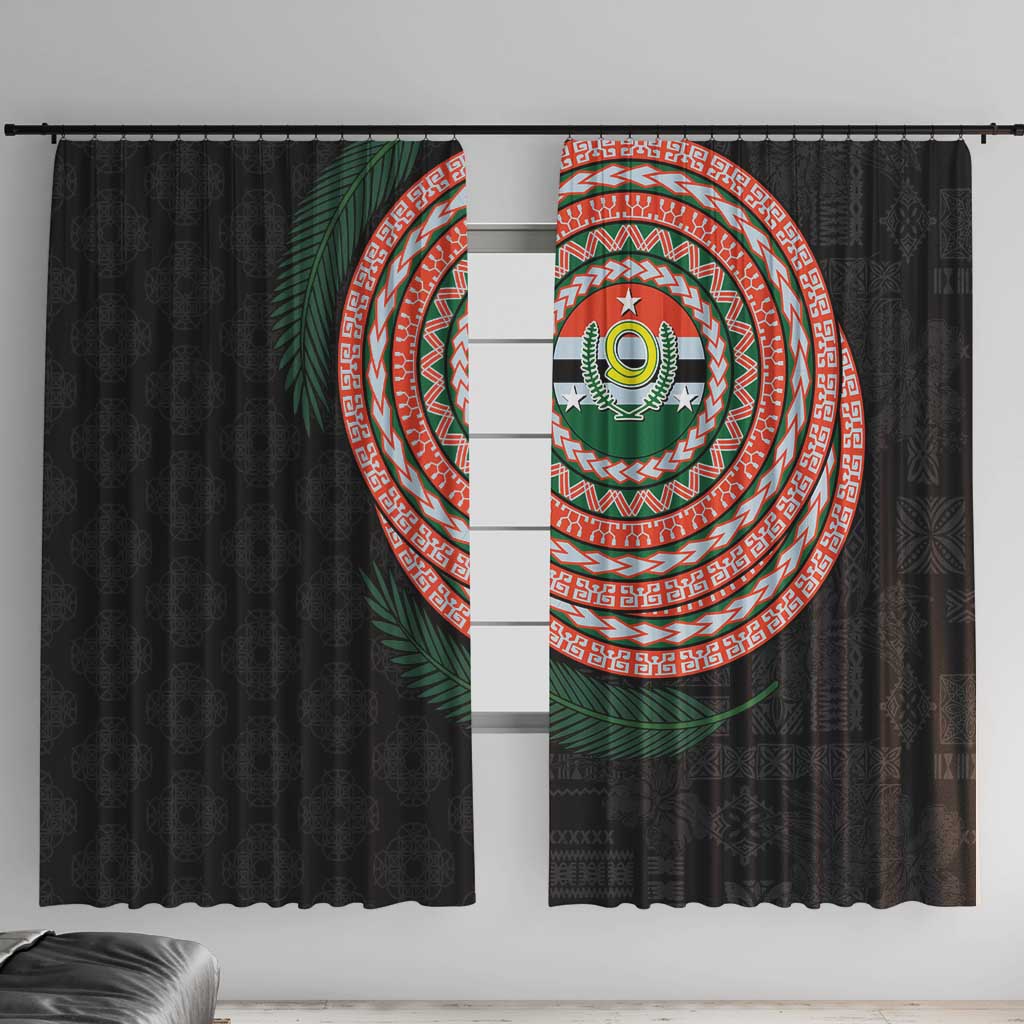 Penama Tribal Tattoo with Namele Leaves Window Curtain LT03 With Hooks Black - Polynesian Pride