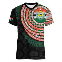 Penama Tribal Tattoo with Namele Leaves Women V-Neck T-Shirt LT03 Female Black - Polynesian Pride