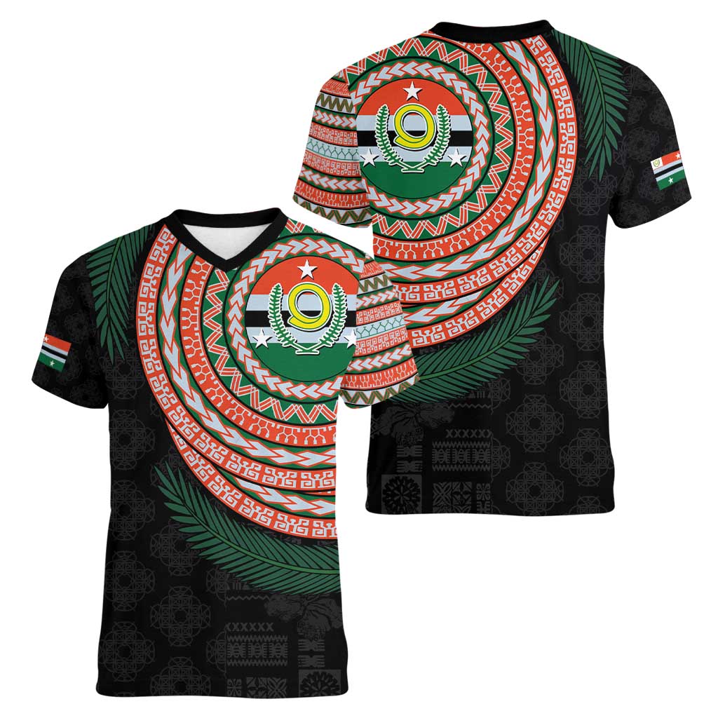 Penama Tribal Tattoo with Namele Leaves Women V-Neck T-Shirt LT03 - Polynesian Pride