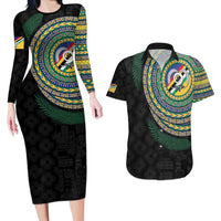Torba Tribal Tattoo with Namele Leaves Couples Matching Long Sleeve Bodycon Dress and Hawaiian Shirt LT03 Black - Polynesian Pride