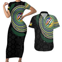 Torba Tribal Tattoo with Namele Leaves Couples Matching Short Sleeve Bodycon Dress and Hawaiian Shirt LT03 Black - Polynesian Pride