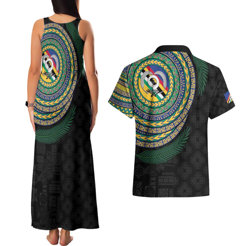 Torba Tribal Tattoo with Namele Leaves Couples Matching Tank Maxi Dress and Hawaiian Shirt LT03 - Polynesian Pride