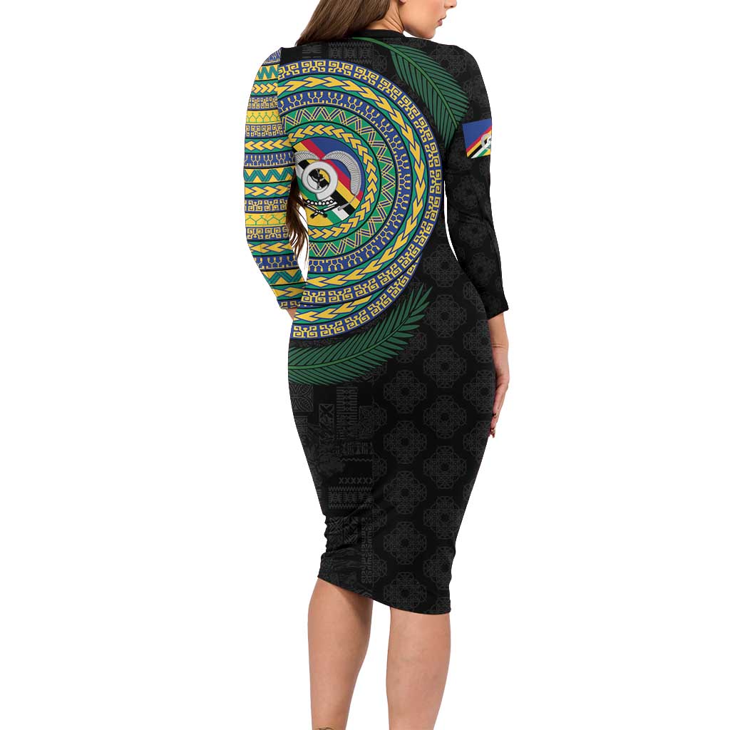 Torba Tribal Tattoo with Namele Leaves Family Matching Long Sleeve Bodycon Dress and Hawaiian Shirt LT03 - Polynesian Pride