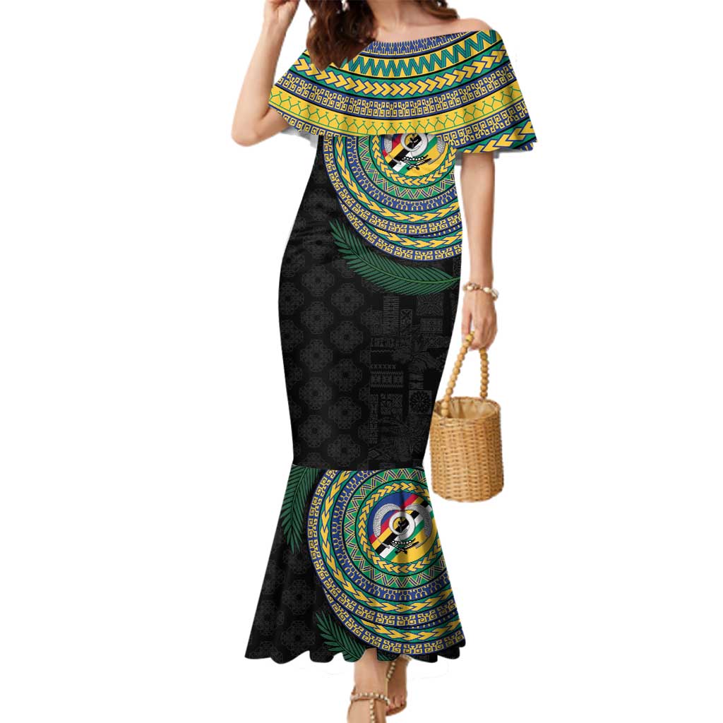 Torba Tribal Tattoo with Namele Leaves Family Matching Mermaid Dress and Hawaiian Shirt LT03 Mom's Dress Black - Polynesian Pride
