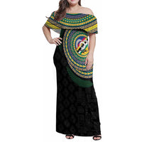 Torba Tribal Tattoo with Namele Leaves Family Matching Off Shoulder Maxi Dress and Hawaiian Shirt