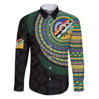 Torba Tribal Tattoo with Namele Leaves Family Matching Puletasi and Hawaiian Shirt LT03 Dad's Shirt - Long Sleeve Black - Polynesian Pride