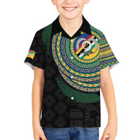 Torba Tribal Tattoo with Namele Leaves Family Matching Puletasi and Hawaiian Shirt LT03 Son's Shirt Black - Polynesian Pride