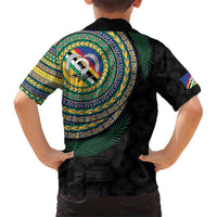 Torba Tribal Tattoo with Namele Leaves Family Matching Short Sleeve Bodycon Dress and Hawaiian Shirt LT03 - Polynesian Pride