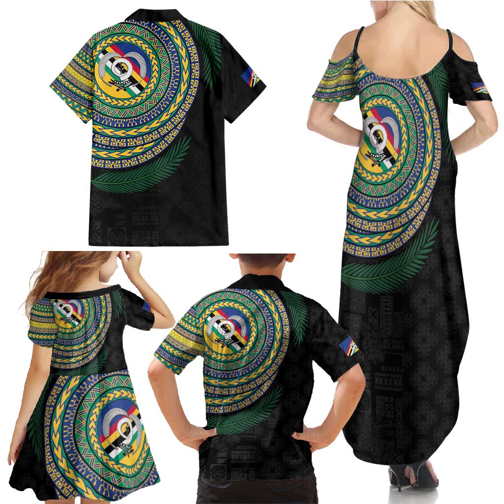 Torba Tribal Tattoo with Namele Leaves Family Matching Summer Maxi Dress and Hawaiian Shirt