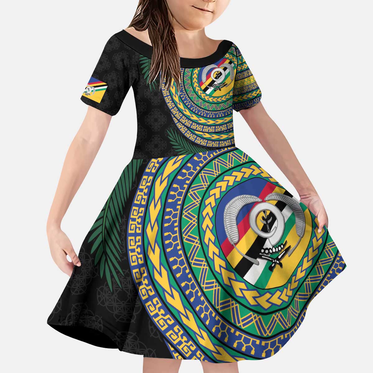 Torba Tribal Tattoo with Namele Leaves Kid Short Sleeve Dress