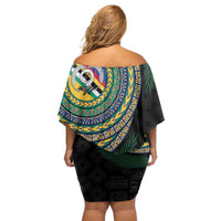 Torba Tribal Tattoo with Namele Leaves Off Shoulder Short Dress