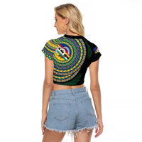 Torba Tribal Tattoo with Namele Leaves Raglan Cropped T Shirt LT03 - Polynesian Pride