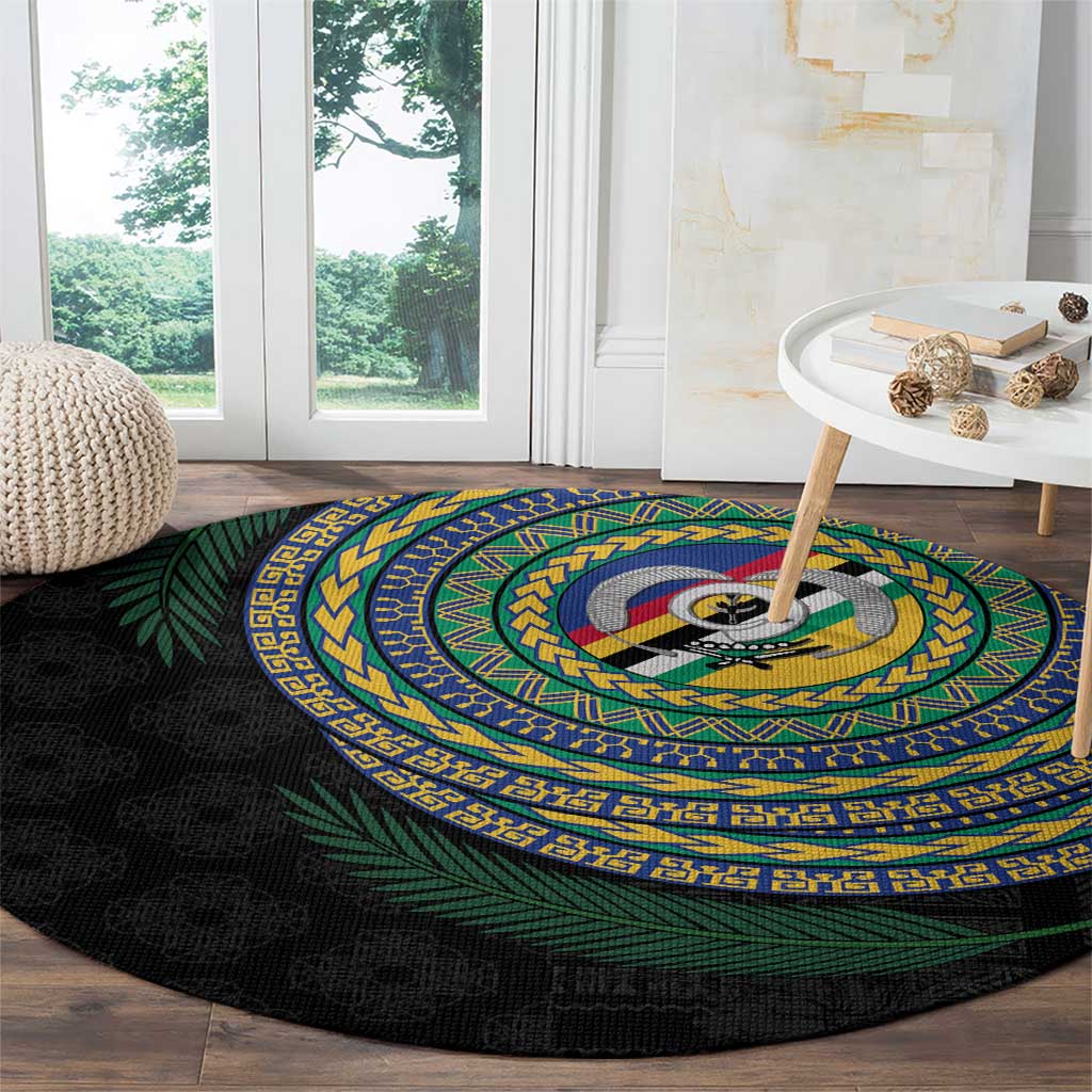 Torba Tribal Tattoo with Namele Leaves Round Carpet