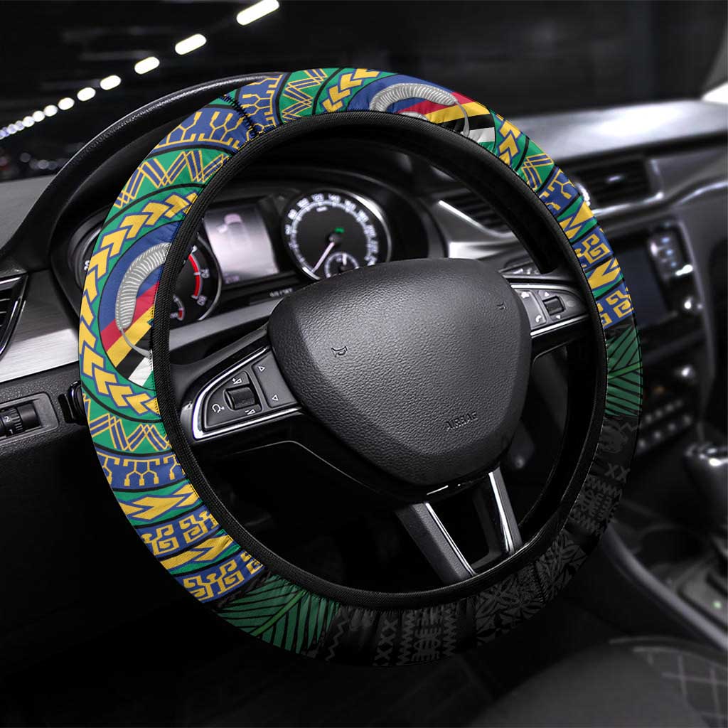 Torba Tribal Tattoo with Namele Leaves Steering Wheel Cover