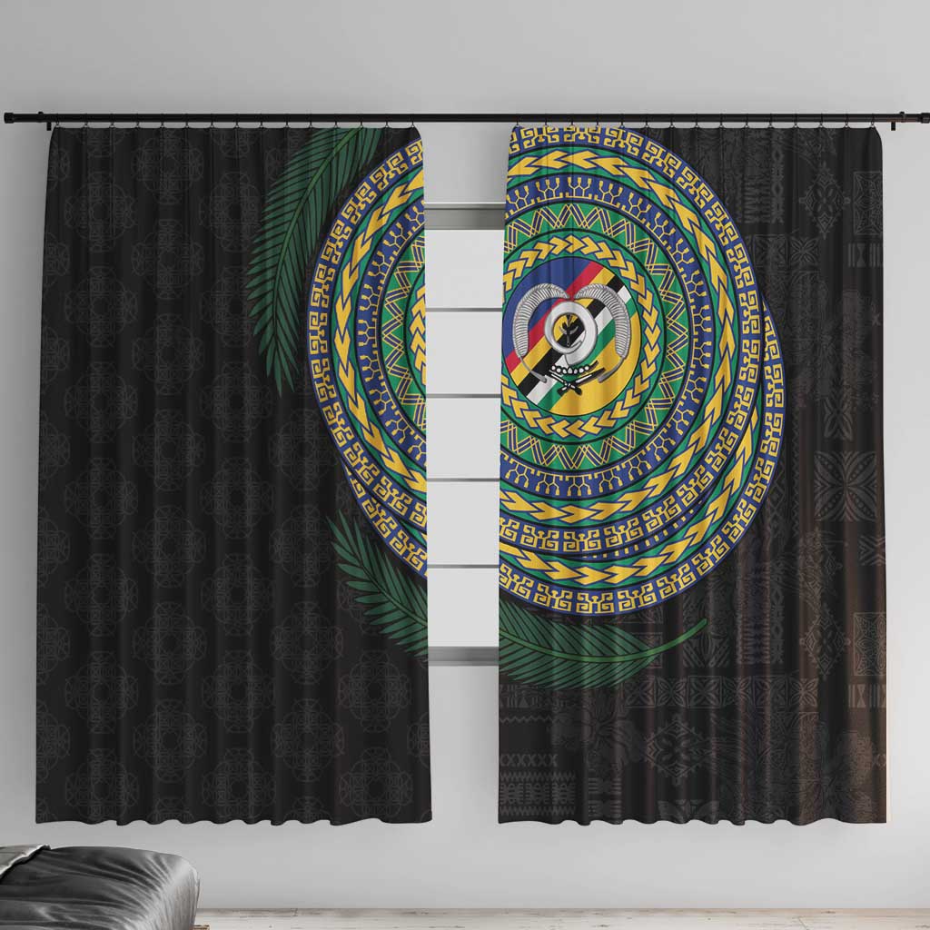 Torba Tribal Tattoo with Namele Leaves Window Curtain LT03 With Hooks Black - Polynesian Pride