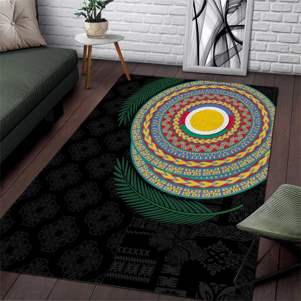 Shefa Tribal Tattoo with Namele Leaves Area Rug LT03 Black - Polynesian Pride