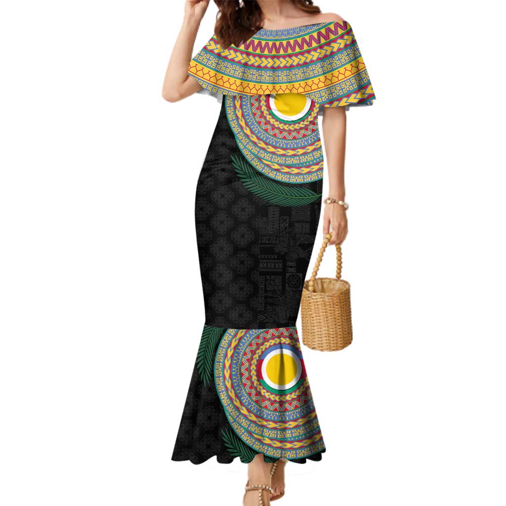 Shefa Tribal Tattoo with Namele Leaves Family Matching Mermaid Dress and Hawaiian Shirt