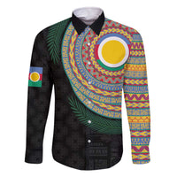 Shefa Tribal Tattoo with Namele Leaves Family Matching Off The Shoulder Long Sleeve Dress and Hawaiian Shirt