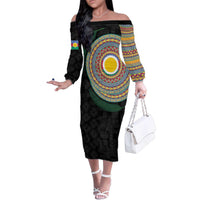 Shefa Tribal Tattoo with Namele Leaves Family Matching Off The Shoulder Long Sleeve Dress and Hawaiian Shirt