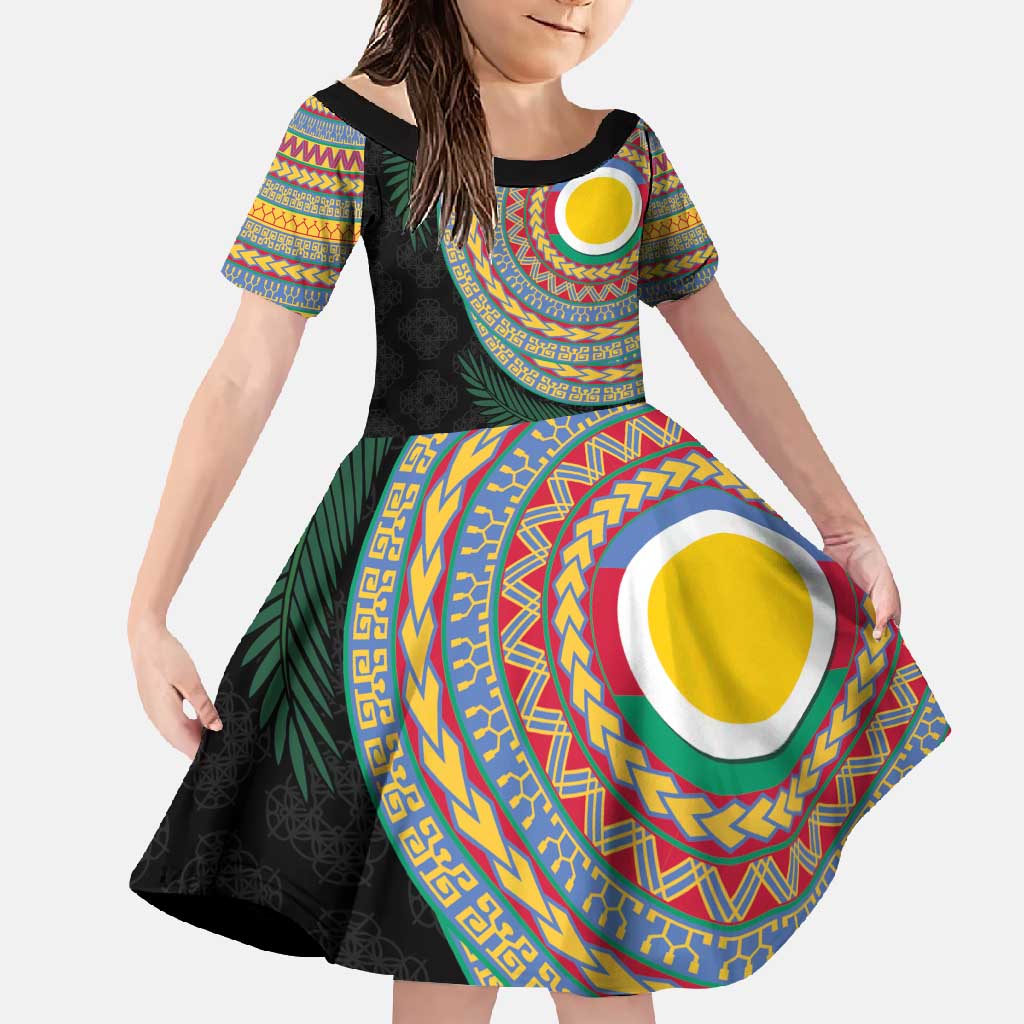 Shefa Tribal Tattoo with Namele Leaves Family Matching Off Shoulder Maxi Dress and Hawaiian Shirt