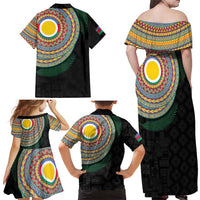Shefa Tribal Tattoo with Namele Leaves Family Matching Off Shoulder Maxi Dress and Hawaiian Shirt