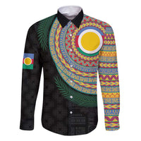 Shefa Tribal Tattoo with Namele Leaves Family Matching Off Shoulder Maxi Dress and Hawaiian Shirt