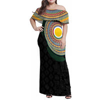 Shefa Tribal Tattoo with Namele Leaves Family Matching Off Shoulder Maxi Dress and Hawaiian Shirt