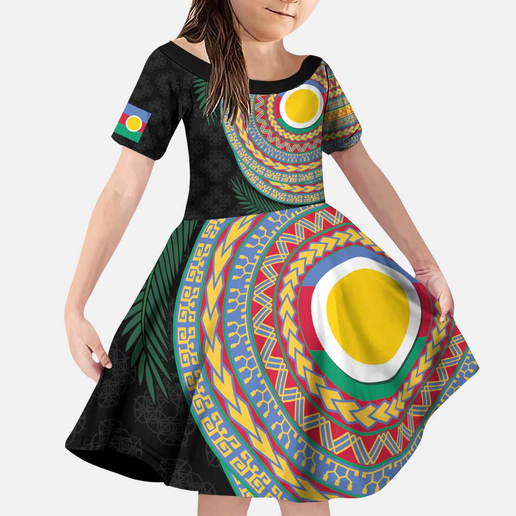 Shefa Tribal Tattoo with Namele Leaves Family Matching Puletasi and Hawaiian Shirt LT03 Daughter's Dress Black - Polynesian Pride