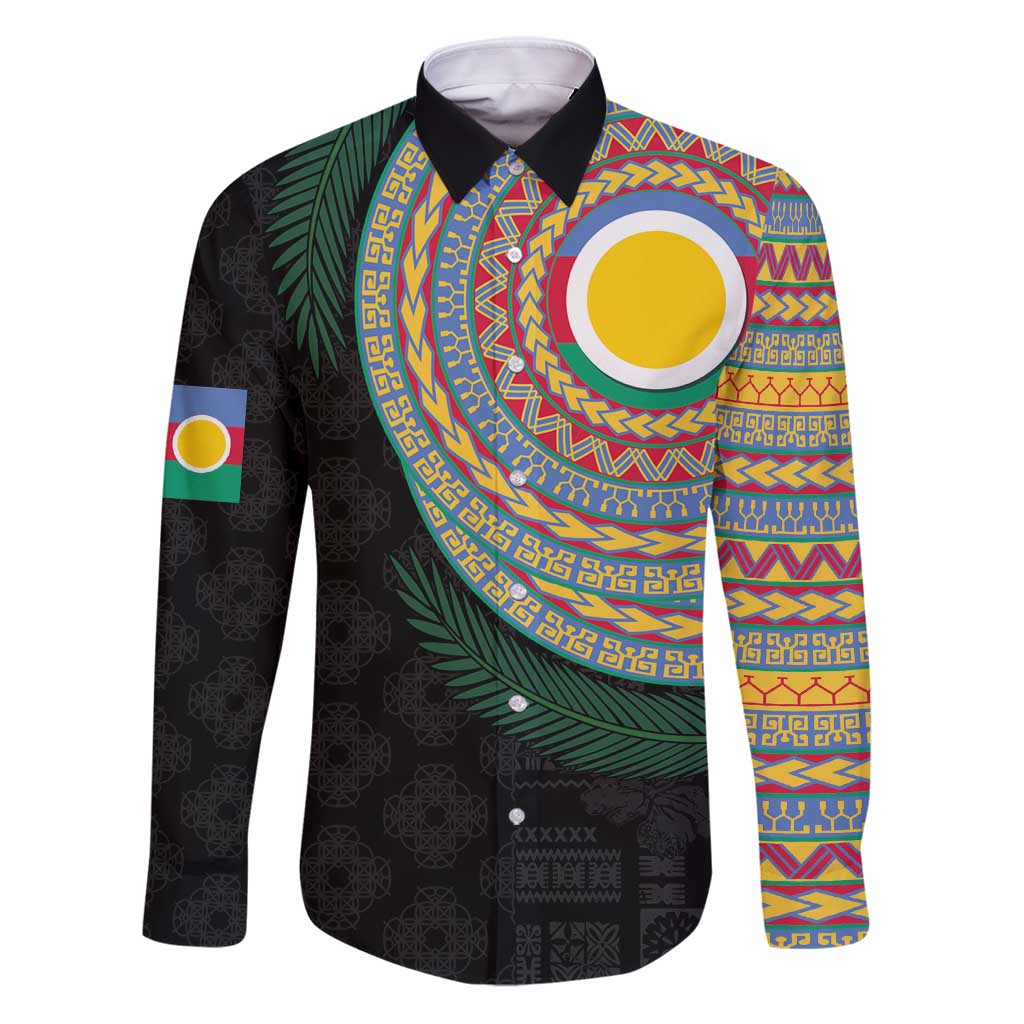 Shefa Tribal Tattoo with Namele Leaves Family Matching Puletasi and Hawaiian Shirt LT03 Dad's Shirt - Long Sleeve Black - Polynesian Pride