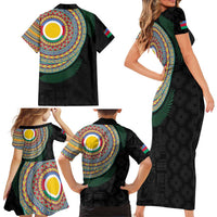 Shefa Tribal Tattoo with Namele Leaves Family Matching Short Sleeve Bodycon Dress and Hawaiian Shirt