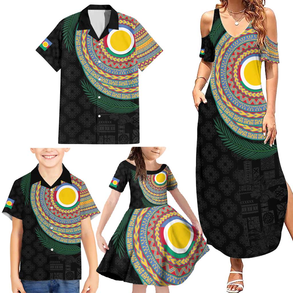 Shefa Tribal Tattoo with Namele Leaves Family Matching Summer Maxi Dress and Hawaiian Shirt