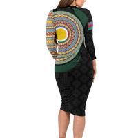 Shefa Tribal Tattoo with Namele Leaves Long Sleeve Bodycon Dress