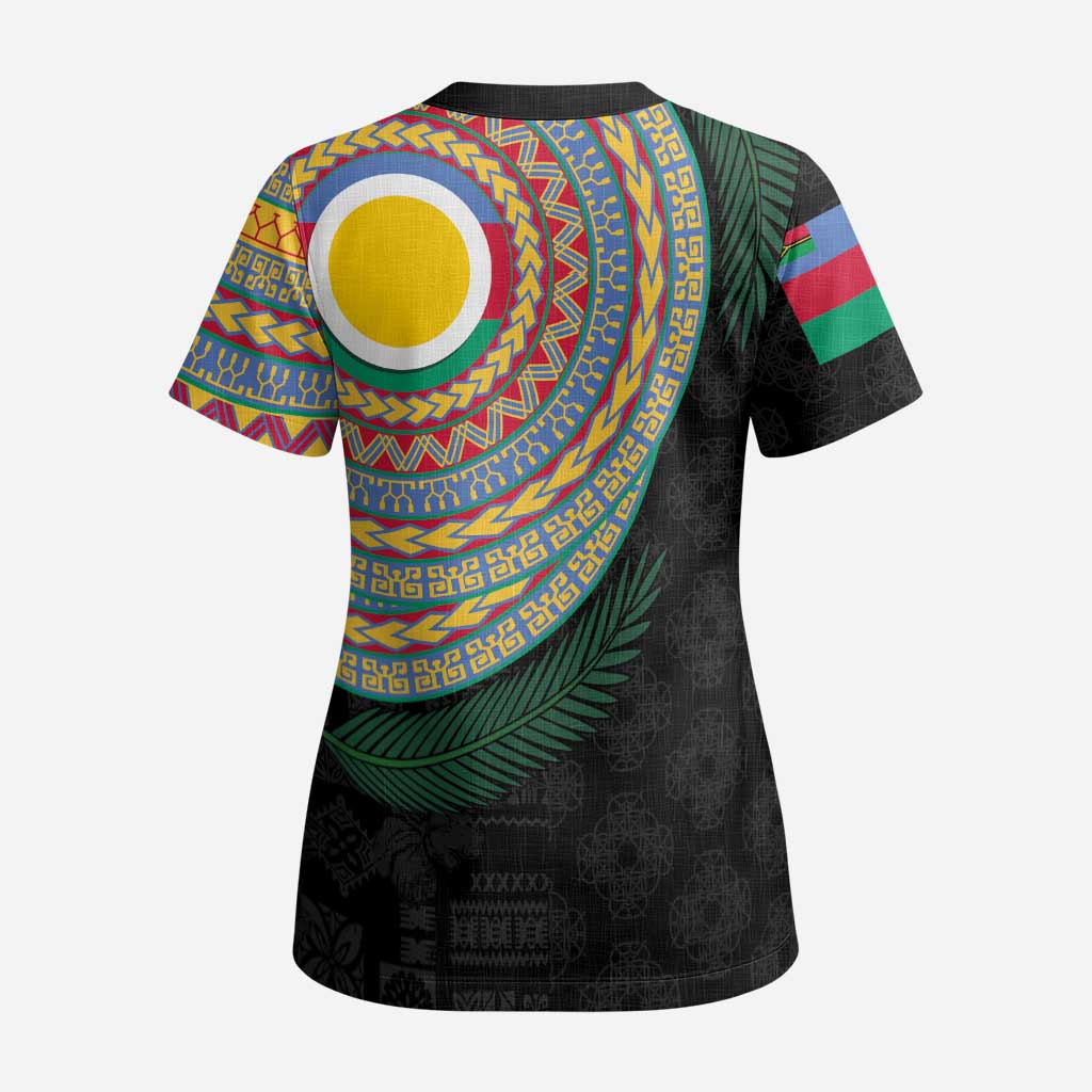 Shefa Tribal Tattoo with Namele Leaves Scrub Top - Polynesian Pride