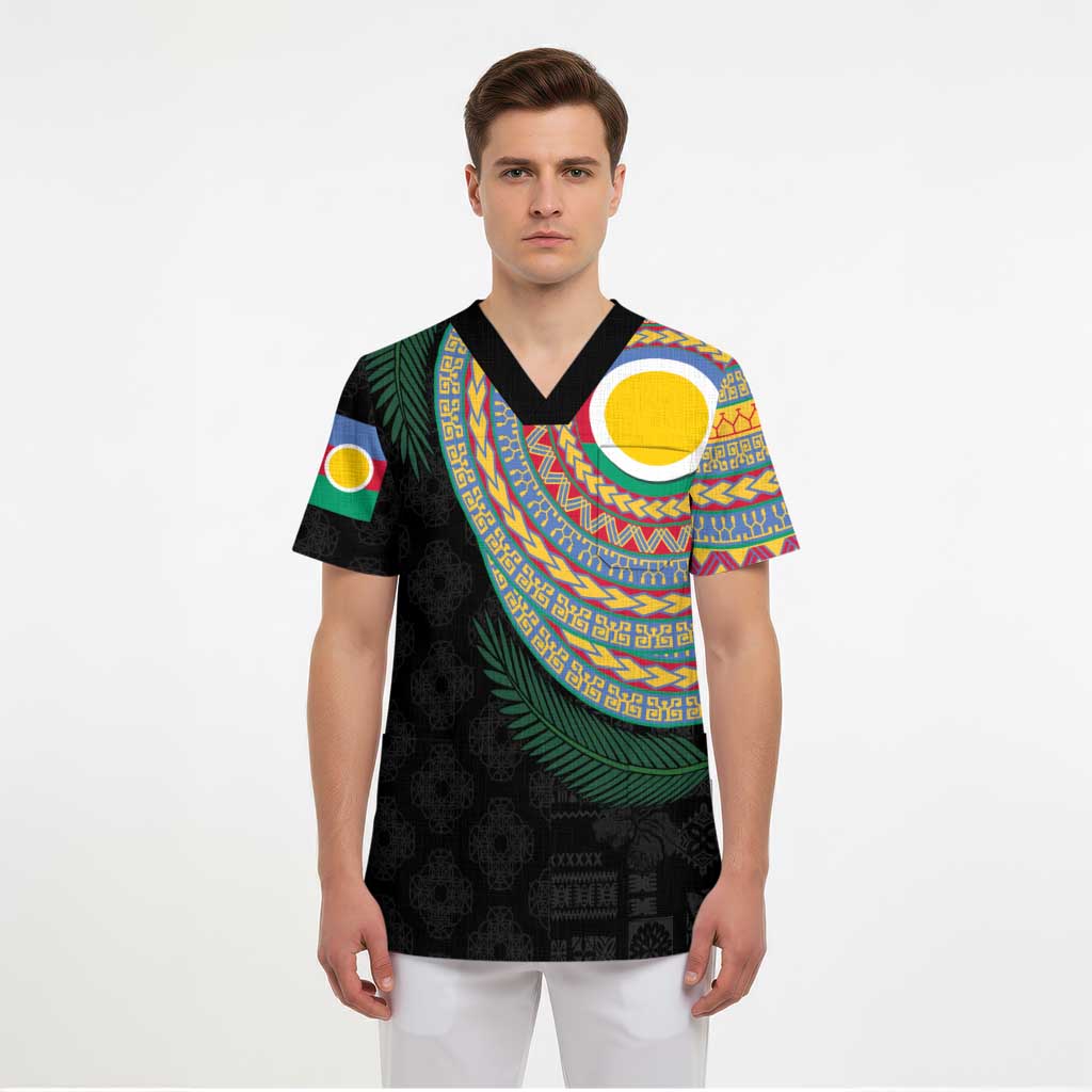 Shefa Tribal Tattoo with Namele Leaves Scrub Top - Polynesian Pride