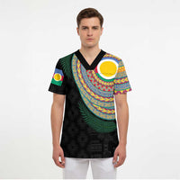 Shefa Tribal Tattoo with Namele Leaves Scrub Top - Polynesian Pride