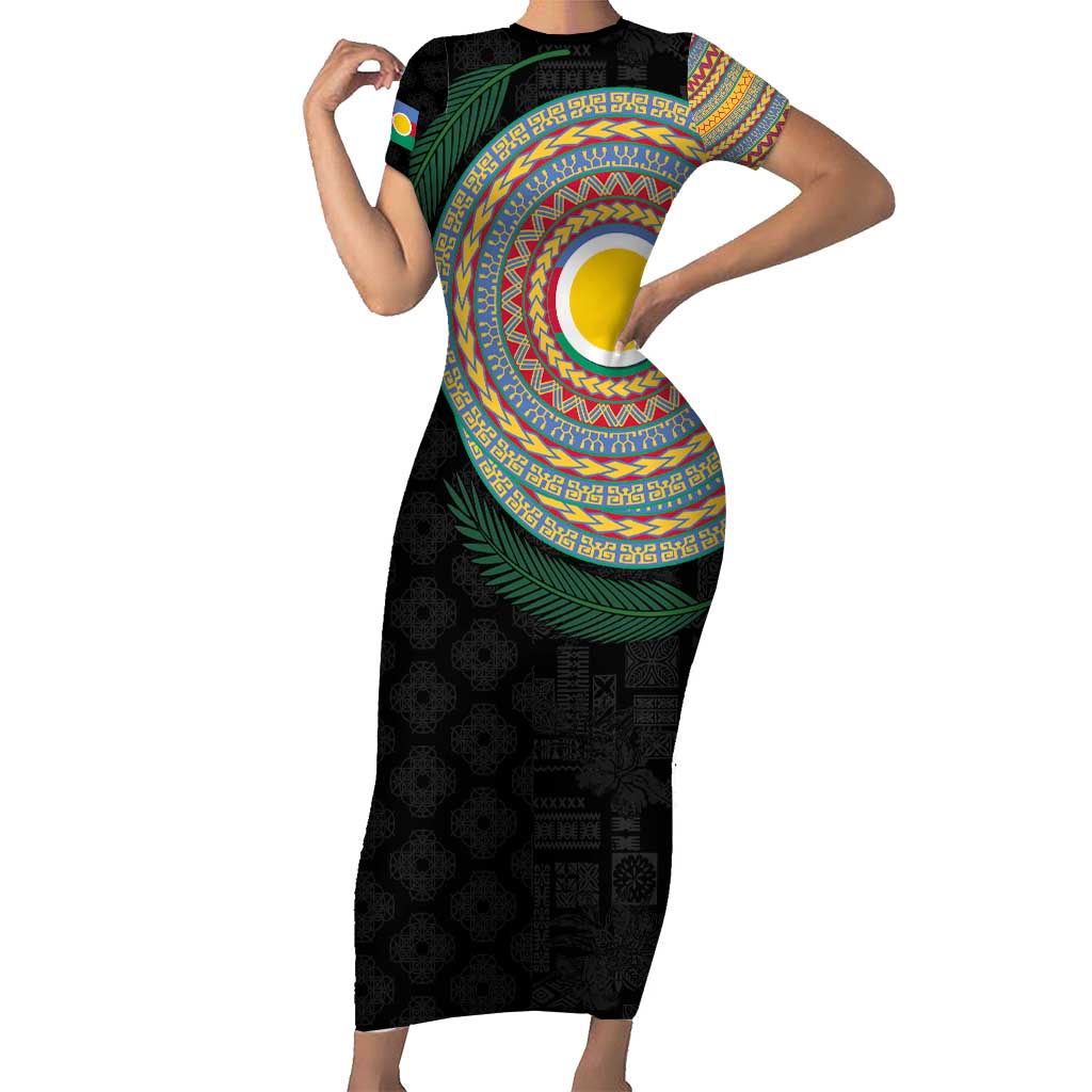 Shefa Tribal Tattoo with Namele Leaves Short Sleeve Bodycon Dress